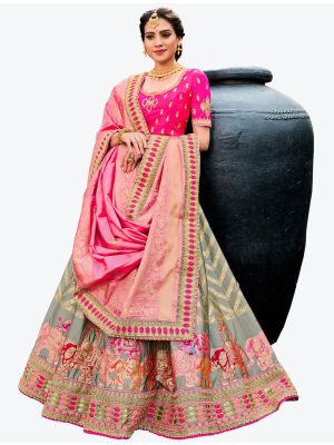 Dazzling Grey Silk Festive Wear Heavy Designer Lehenga Choli with Dupatta small FABLE20174