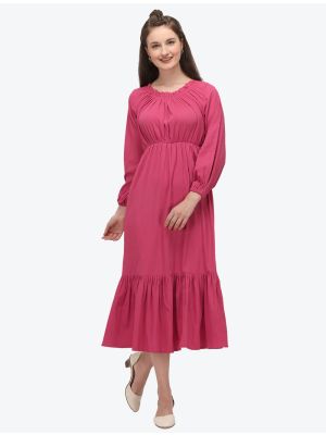 deep pink crushed casual wear frock swatch fabku20457