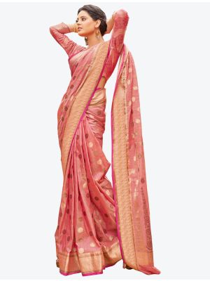 Dusty Pink Woven Work Handloom Cotton Designer Saree FABSA21254