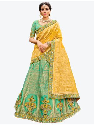 Emerald Green Silk Festive Wear Heavy Designer Lehenga Choli with Dupatta small FABLE20177