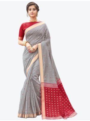 Light Grey Woven Work Pure Cotton Festive Wear Designer Saree small FABSA21235