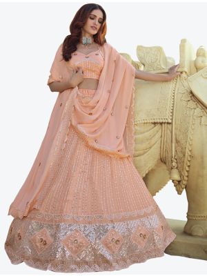 Light Peach Georgette Wedding Wear Designer Lehenga Choli with Dupatta small FABLE20163