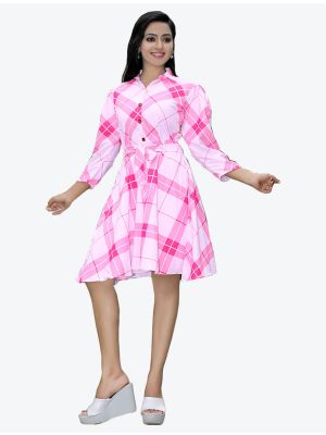 light pink fine polyster digital printed casual wear frock fabku20464