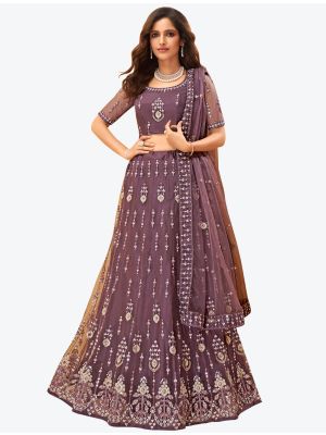 Mauve Net Wedding Wear Heavy Designer Lehenga Choli with Dupatta small FABLE20173