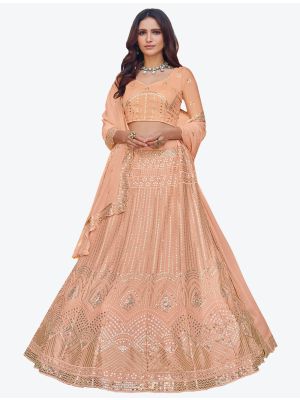Peach Georgette Wedding Wear Designer Lehenga Choli with Dupatta small FABLE20159