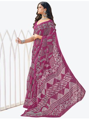 Purplish Pink Printed Fine Cotton Designer Saree small FABSA21228