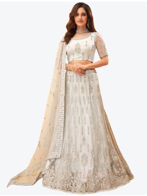 Whitish Grey Net Wedding Wear Heavy Designer Lehenga Choli with Dupatta small FABLE20170