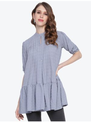 bluish grey fine georgette woven casual wear top small fabku20483
