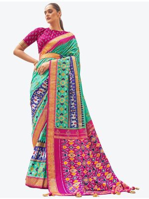 Cyan Woven Patola silk Festive Wear Designer Saree FABSA21307