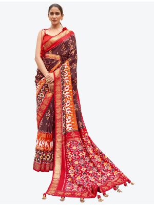 Dark Brown Woven Patola silk Festive Wear Designer Saree FABSA21308