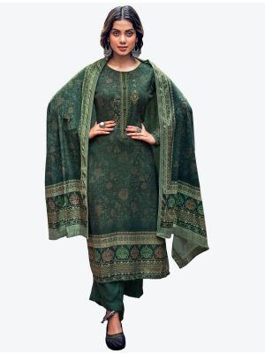 Dark Green Soft Pashmina Winter Wear Plazzo Suit with Dupatta small FABSL20620