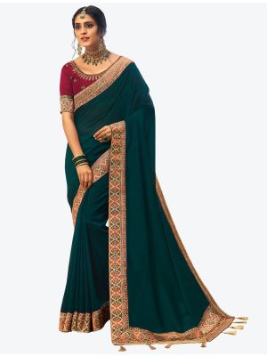 Dark Teal  Vichitra Silk Festive Wear Designer Saree small FABSA21274