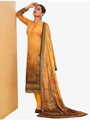 Deep Yellow Soft Pashmina Designer Winter Suit with Dupatta small FABSL20607