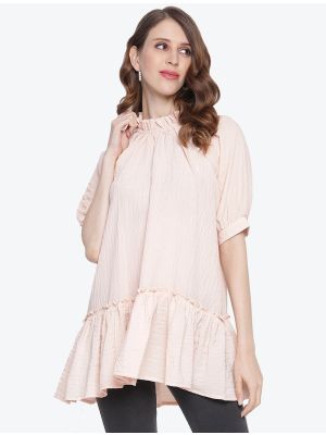 light peach fine georgette woven casual wear top small fabku20485