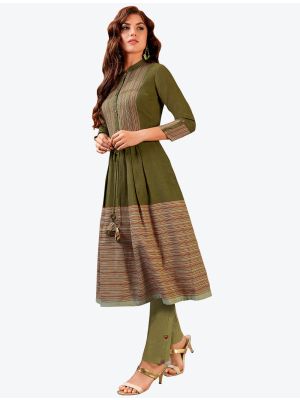 mehendi green south cotton woven designer kurti with pant fabku20493