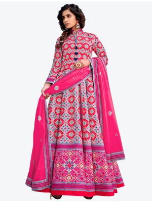 Multicolored Pink Digital Patola Printed Killer Silk Readymade Anarkali Suit FABSL20595