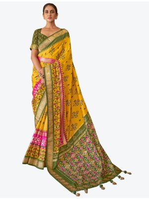 Mustard Yellow Woven Patola silk Festive Wear Designer Saree small FABSA21304