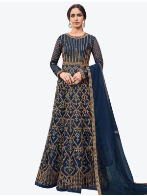 Navy Blue Butterfly Net Party Wear Floor Length Suit with Dupatta thumbnail FABSL20631