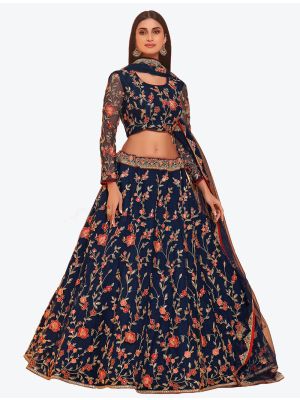 Navy Blue Soft Net Wedding Wear Heavy Designer Lehenga Choli small FABLE20185
