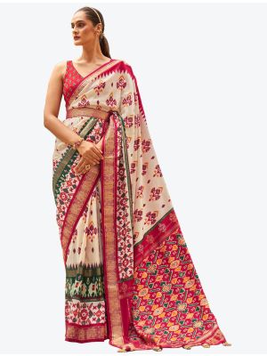 Off White Woven Patola silk Festive Wear Designer Saree FABSA21311