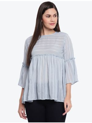 pastel grey fine georgette woven casual wear top small fabku20486