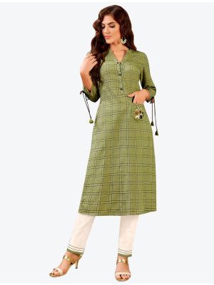 pista green south cotton woven designer kurti with pant fabku20496