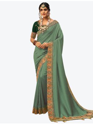 Pista Green Vichitra Silk Festive Wear Designer Saree small FABSA21276