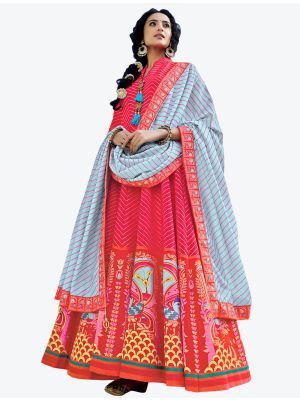 Reddish Pink Digital Patola Printed Killer Silk Readymade Anarkali Suit FABSL20594