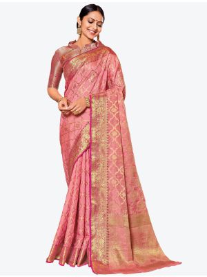 Rogue Pink Woven Jacquard Work Silk Designer Saree small FABSA21285