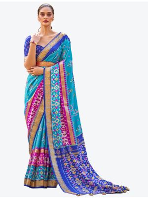 Sky Blue Woven Patola silk Festive Wear Designer Saree FABSA21310