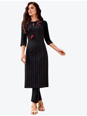 striped black south cotton woven designer kurti with pant fabku20495