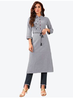 striped white south cotton woven designer kurti with pant fabku20497