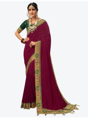 Wine Vichitra Silk Festive Wear Designer Saree small FABSA21282
