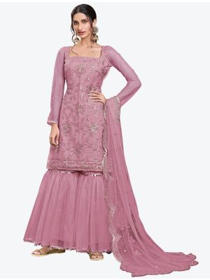 Baby Pink Butterfly Net Party Wear Designer Sharara Suit with Dupatta small FABSL20647