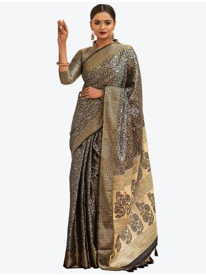Black Woven Blended Kanchipuram Silk Festive Wear Designer Saree small FABSA21358