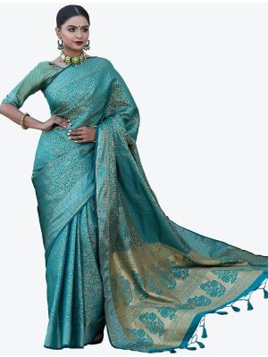 Blue Woven Blended Kanchipuram Silk Festive Wear Designer Saree small FABSA21356