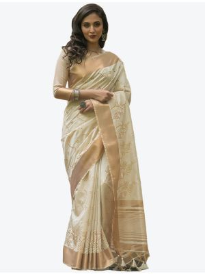 Cream Zari Woven Assam Silk Festive Wear Designer Saree small FABSA21327