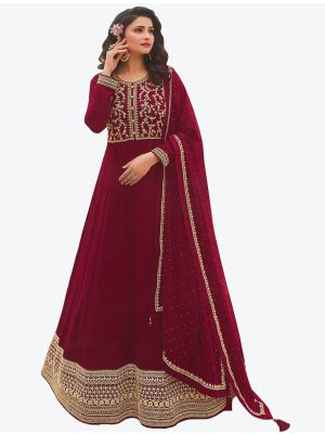 Deep Maroon Embroidered Faux Georgette Party Wear Anarkali Floor Length Suit small FABSL20668