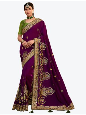 Deep Purple Premium Satin Georgette Party Wear Designer Saree small FABSA21315