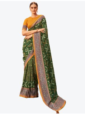 Forest Green Zari Woven Digital Printed Patola Silk Designer Saree small FABSA21379