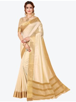 Light Beige Spun Cotton Festive Wear Designer Saree small FABSA21397