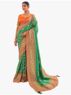 Light Green Zari Woven Digital Printed Patola Silk Designer Saree small FABSA21377