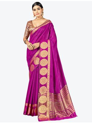 Magenta Woven Cotton Silk Festive Wear Designer Saree small FABSA21342