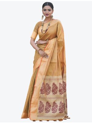 Mustard Woven Blended Kanchipuram Silk Festive Wear Designer Saree small FABSA21355