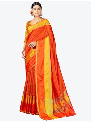 Orange Woven Cotton Silk Festive Wear Designer Saree small FABSA21337