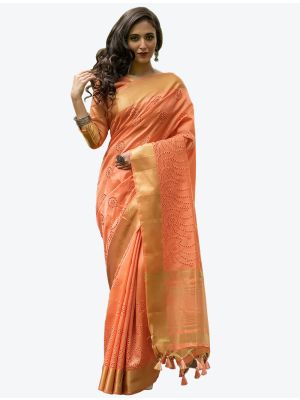 Peach Zari Woven Assam Silk Festive Wear Designer Saree small FABSA21328