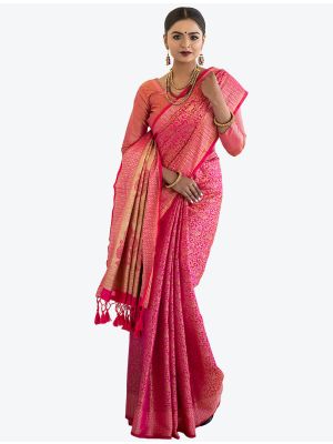 Pink Woven Blended Kanchipuram Silk Festive Wear Designer Saree small FABSA21357