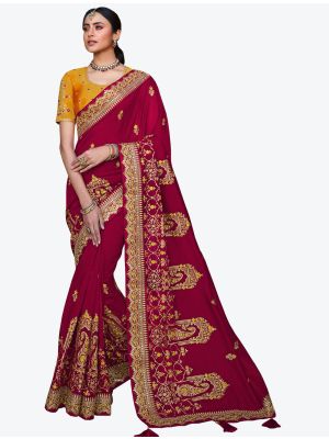 Pinkish Maroon Premium Satin Georgette Party Wear Designer Saree small FABSA21326