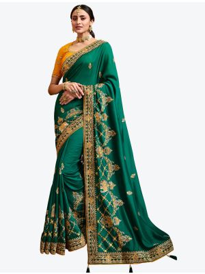 Rama Green Premium Satin Georgette Party Wear Designer Saree small FABSA21325