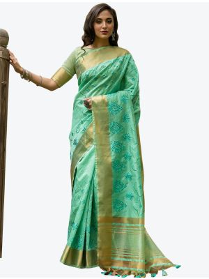 Sea Green Zari Woven Assam Silk Festive Wear Designer Saree small FABSA21331